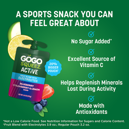 GoGo Squeez Active Electrolyte Blueberry Strawberry &amp; Lemon Fruit Blend