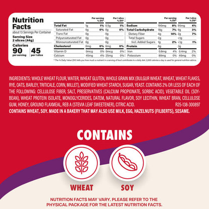 Sara Lee Delightful, Multi-Grain, Bread, 45 Calories, Multigrain Bread, 20 oz