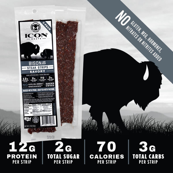 ICON Meats Bison &amp; Beef Steak Strips - 2 oz - Savory  DestGlow