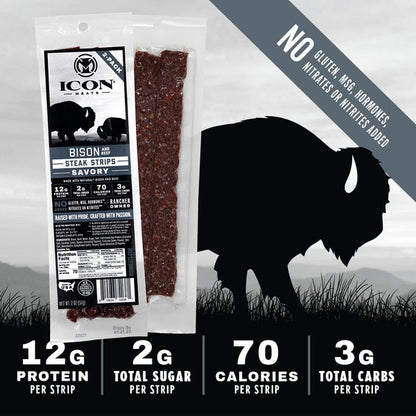 ICON Meats Bison &amp; Beef Steak Strips - 2 oz - Savory