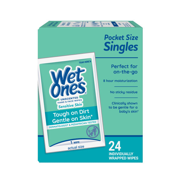 Wet Ones Singles Hand &amp; Face Wipes, Individually Wrapped, Unscented Wipes