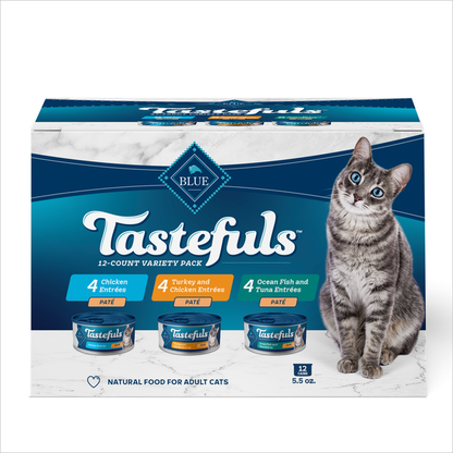 Blue Buffalo Tastefuls Natural Wet Cat Food, Chicken, Turkey &amp; Chicken, Ocean Fish &amp; Tunas