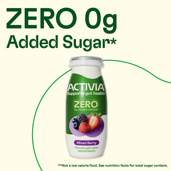 Activia ZERO 0g Added Sugar Strawberry Banana and Mixed Berry Probiotic Dailies, Low Fat Probiotic Yogurt Drinks With 0g Added Sugar to Help Support Gut Health, 3.1 fl oz, 8 Count