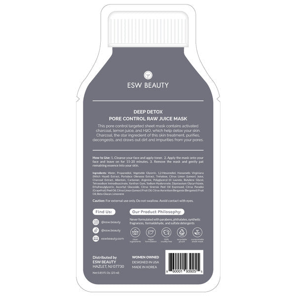 ESW Beauty Deep Detox, Pore Control, Raw Juice Cleanse Sheet Mask  DestGlow