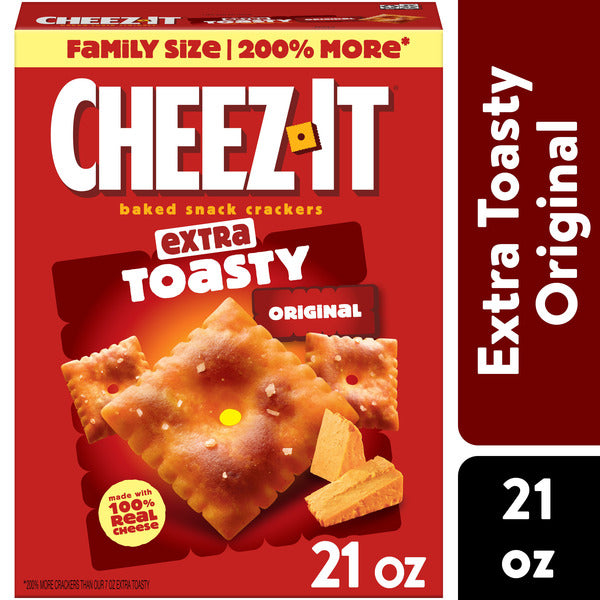 Cheez-It Extra Toasty Cheese Crackers, Baked Snack Crackers, Family Size, 21 oz  DestGlow