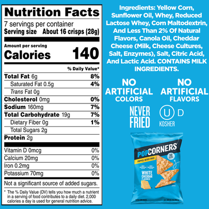 PopCorners Popped-Corn Snack, White Cheddar Flavored