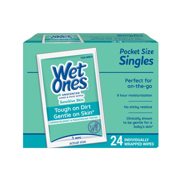 Wet Ones Singles Hand &amp; Face Wipes, Individually Wrapped, Unscented Wipes  DestGlow
