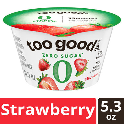 Too Good &amp; Co. Zero Sugar Strawberry Yogurt-Cultured Ultra-Filtered Low Fat Milk Product, Creamy and Delicious Low Fat Yogurt Product Snack Cup with Zero Sugar*, Good Source of Protein, 5.3 OZ Cup
