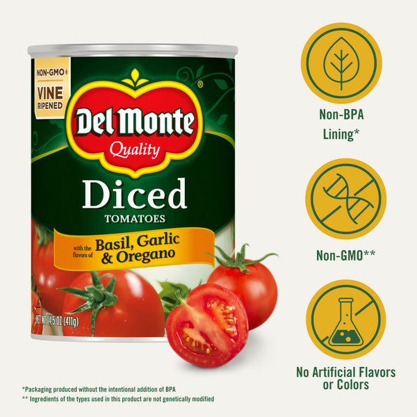 Del Monte Diced Tomatoes with the Flavors of Basil, Garlic &amp; Oregano  DestGlow
