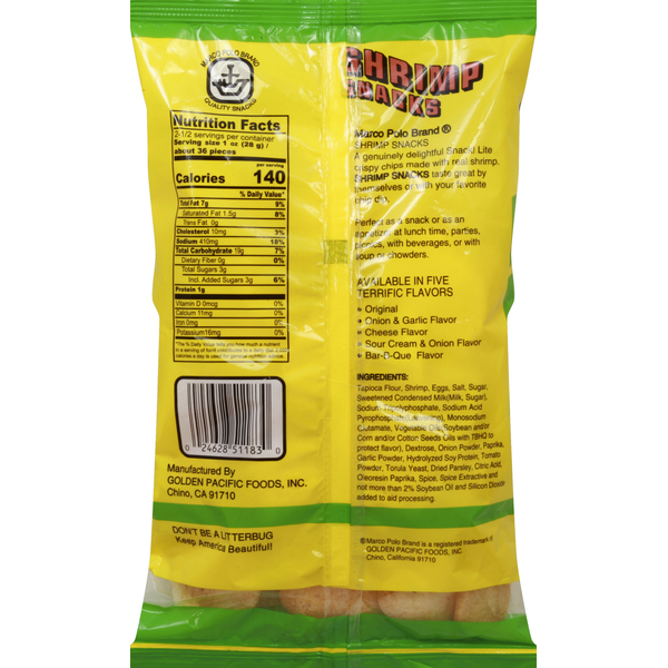 Marco Polo Shrimp Snacks, Onion &amp; Garlic  DestGlow