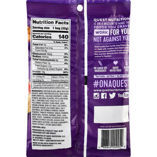 Quest Protein Chips, Loaded Taco Flavor, Tortilla Style  DestGlow