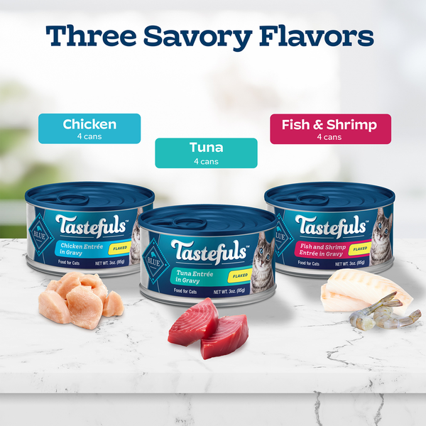 Blue Buffalo Tastefuls Natural Flaked Wet Cat Food Variety Pack, Tuna, Chicken, Fish &amp; Shrimp
