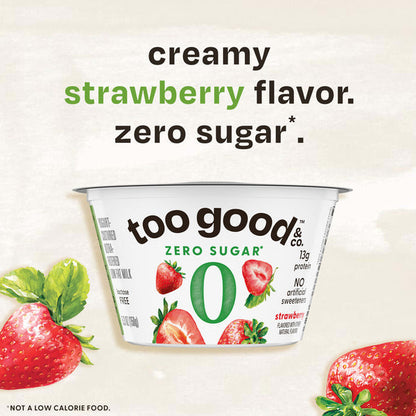 Too Good &amp; Co. Zero Sugar Strawberry Yogurt-Cultured Ultra-Filtered Low Fat Milk Product, Creamy and Delicious Low Fat Yogurt Product Snack Cup with Zero Sugar*, Good Source of Protein, 5.3 OZ Cup