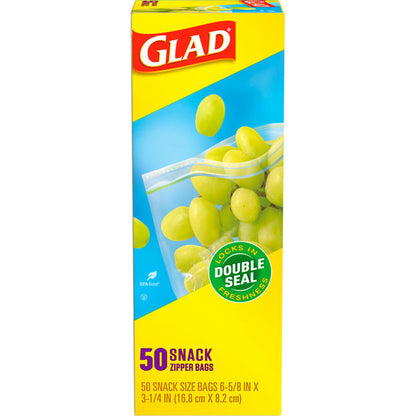 Glad Zipper Food Storage Plastic Bags, Snack