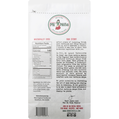 Mi Nina Tortilla Chips, White Corn, Jalapeno Agave