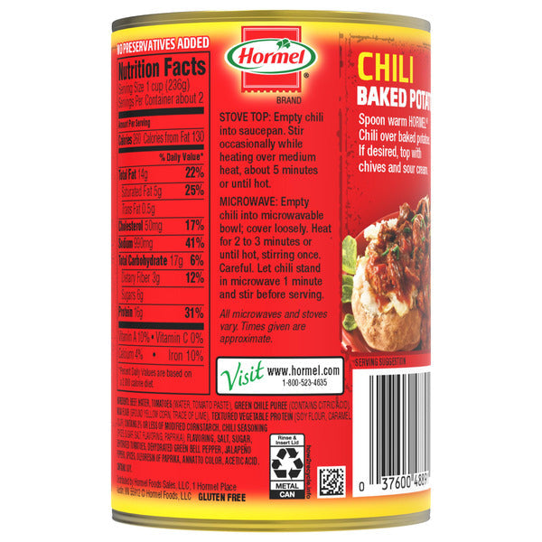 Hormel Chunky Beef Chili No Beans  DestGlow