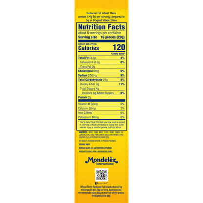 WHEAT THINS Reduced Fat Snacks, Whole Grain Wheat Crackers, Snack Crackers 8 oz