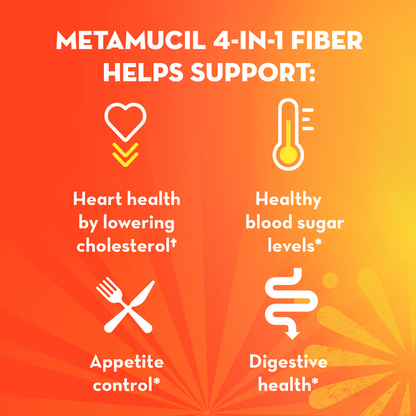 Metamucil Daily Fiber Supplement, Psyllium Husk Fiber Powder, Real Sugar, Orange