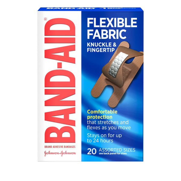 BAND-AID Sterile Flexible Fabric Adhesive Bandages, For Protection &amp; Wound Care of Minor Cuts &amp; Burns, With Quilt-Aid Technology to Cushion Painful Wounds, Finger &amp; Knuckle, 20 ct  DestGlow