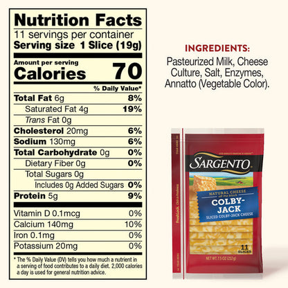 Sargento Natural Colby-Jack Sliced Cheese, 11 Slices
