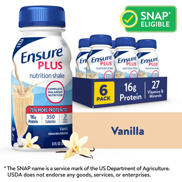 Ensure Plus Vanilla Nutrition Shake /Meal Replacement Shake / 8 fl oz - 6 Pack  DestGlow