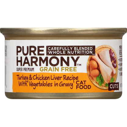 Pure Harmony Cat Food, Super Premium, Turkey &amp; Chicken Liver Recipe With Vegetables In Gravy, Cuts, Grain-Free  DestGlow