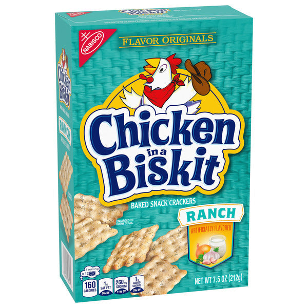 CHICKEN IN A BISKIT Ranch Baked Snack Crackers, Lunch Snacks 7.5 oz  DestGlow