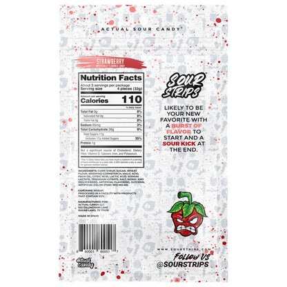 SOUR STRIPS Strawberry Flavored Chewy, Candy Bag, 3.4 oz