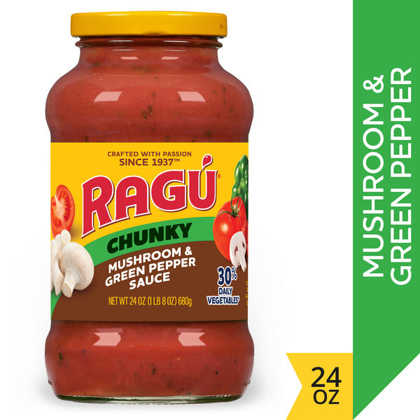 Ragu Chunky Mushroom and Green Pepper Pasta Sauce with Mushrooms, Green Peppers, and Diced Tomatoes, 24 oz