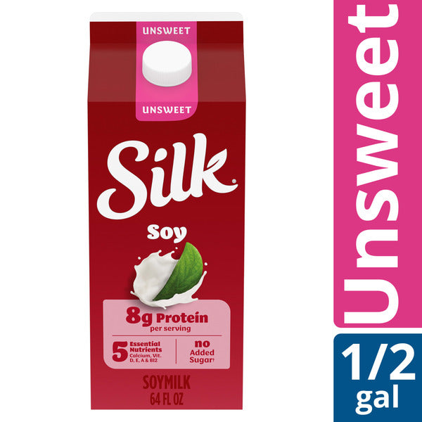 Silk Soy Milk, Unsweet, Dairy Free, Gluten Free, Delicious Vegan Plant Based Milk with No Added Sugar and 5 Essential Nutrients, 64 fl oz Half Gallon  DestGlow