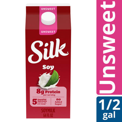 Silk Soy Milk, Unsweet, Dairy Free, Gluten Free, Delicious Vegan Plant Based Milk with No Added Sugar and 5 Essential Nutrients, 64 fl oz Half Gallon  DestGlow