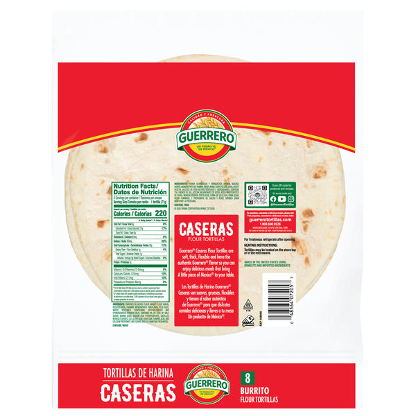 Guerrero Caseras Flour Tortillas, Burrito Size, 8 Count  DestGlow