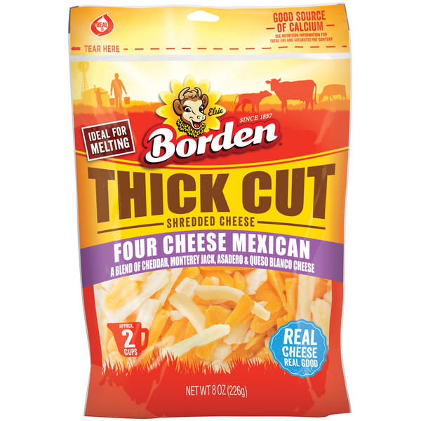 Borden Thick Cut Shredded Cheese, Four Cheese Mexican  DestGlow