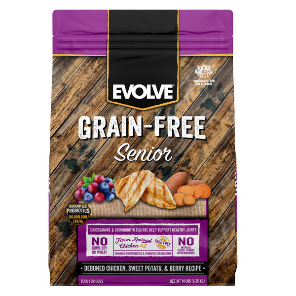 EVOLVE Grain Free Senior Dog Food, Chicken, Sweet Potato and Berries  DestGlow