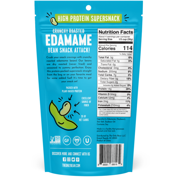 The Only Bean Crunchy Roasted Edamame Snacks (Sea Salt), Healthy High Protein  DestGlow