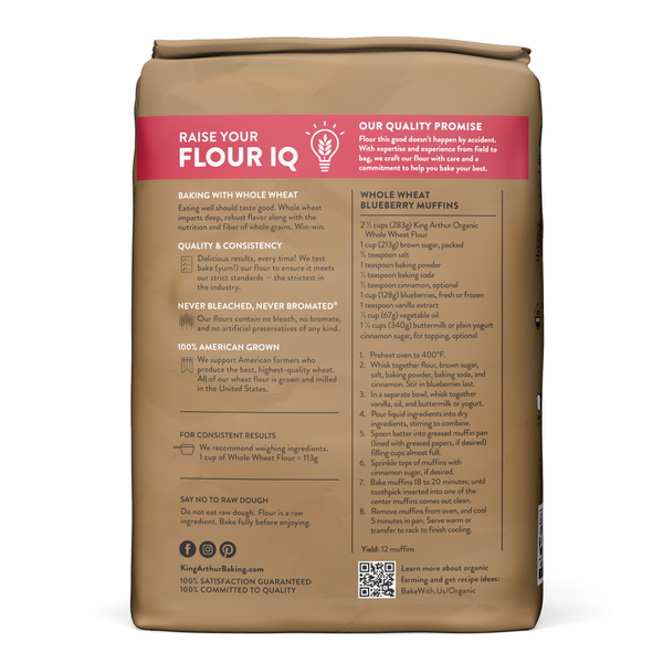 King Arthur Baking Company 100% Organic Whole Wheat Flour, 100% Whole Grain, Non-GMO Project  DestGlow