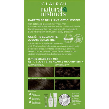 Clairol 4 Dark Brown Zero Ammonia Vegan Hair Color with Coconut Oil + Aloe