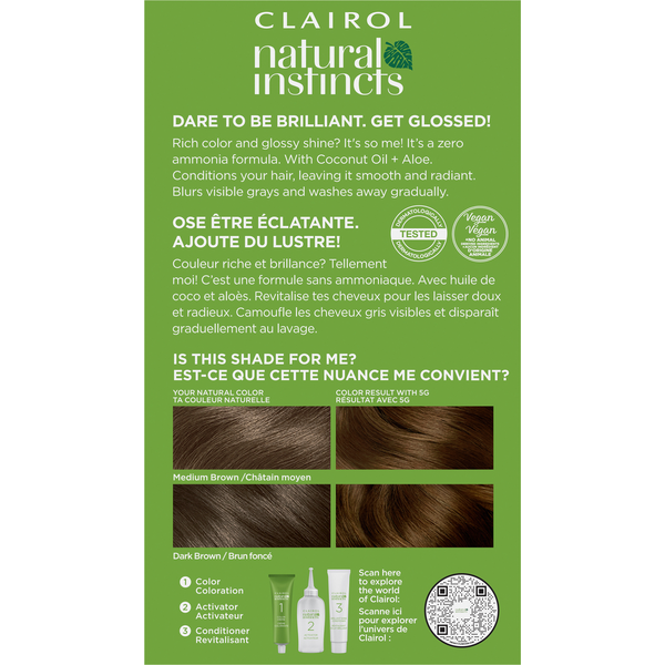 Clairol 5G Medium Golden Brown Zero Ammonia Vegan Hair Color with Coconut Oil + Aloe  DestGlow