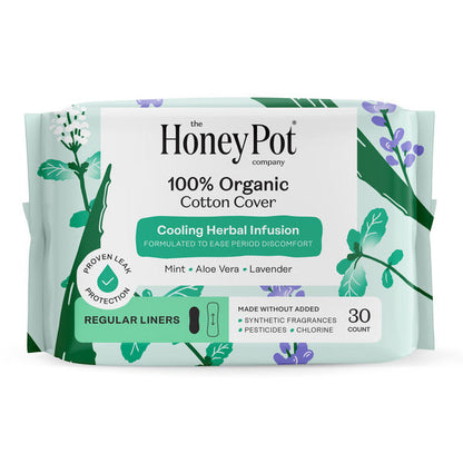 The Honey Pot Company 100% Organic Cotton Cover Cooling Herbal Infusion Regular Liners