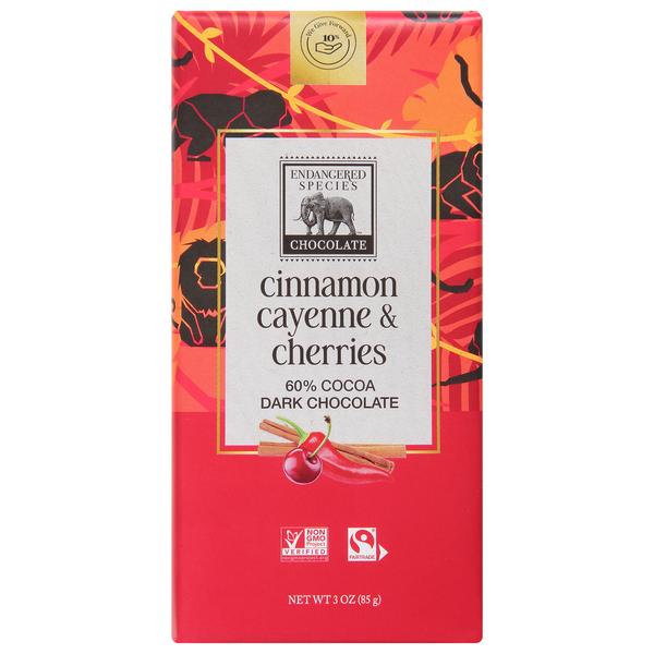 Endangered Species Dark Chocolate, Cinnamon Cayenne &amp; Cherries, 60% Cocoa  DestGlow