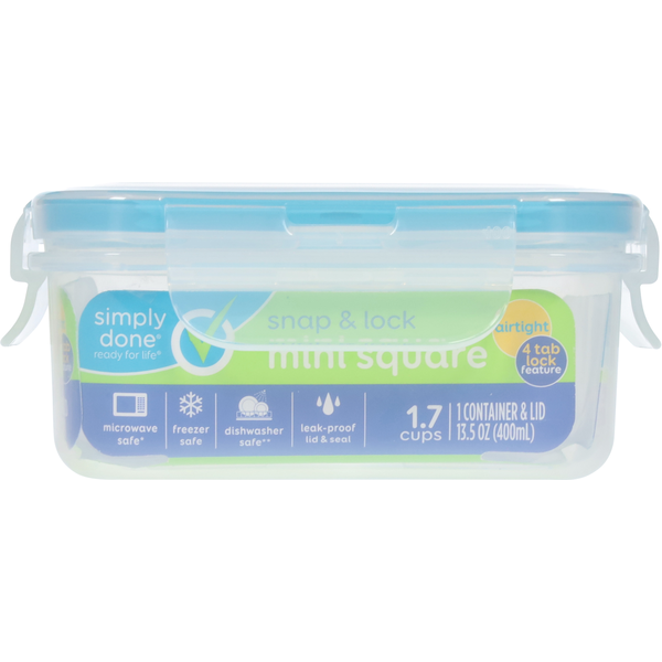 Simply Done Container &amp; Lid, Snap &amp; Lock, Mini, Square, 13.5 Ounce