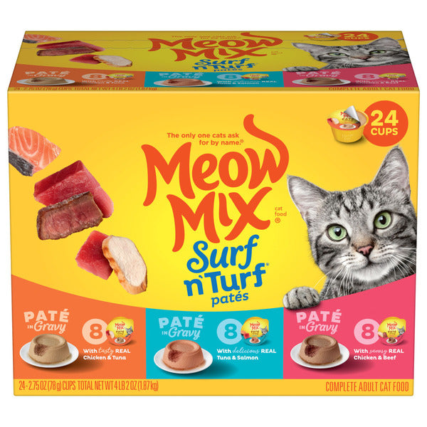 Meow Mix Paté in Gravy Wet Cat Food Variety, Surf n’ Turf Patés