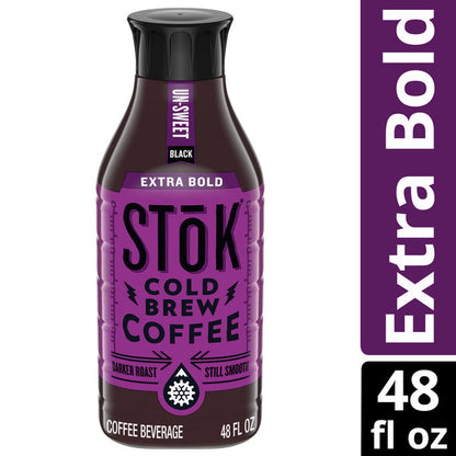 SToK Extra Bold Black Unsweetened Cold Brew Coffee, Ready to Drink Bottled Coffee, 48 fl oz