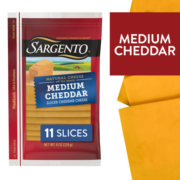 Sargento Natural Medium Cheddar Sliced Cheese, 11 Slices
