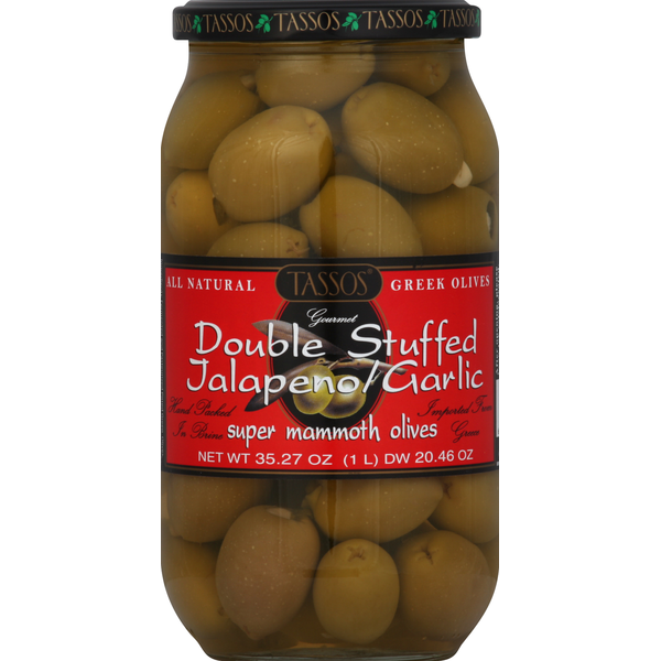 Tassos Olives, Super Mammoth, Double Stuffed Jalapeno Garlic  DestGlow