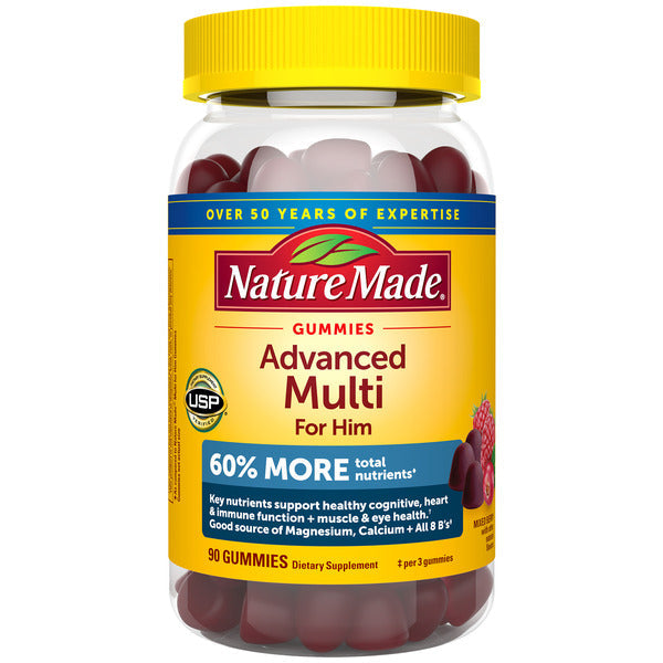 Nature Made Advanced Multivitamin Gummies For Him, Mens Multivitamin Gummies with Magnesium Citrate, Calcium &amp; B Vitamins, Daily Support, 90 Gummies, 30 Day Supply