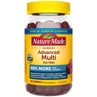 Nature Made Advanced Multivitamin Gummies For Him, Mens Multivitamin Gummies with Magnesium Citrate, Calcium &amp; B Vitamins, Daily Support, 90 Gummies, 30 Day Supply