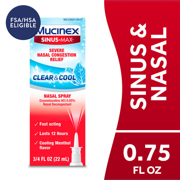 MUCINEX® Mucinex Sinus-Max Severe Nasal Congestion Relief Clear &amp; Cool Nasal Spray, 0.75 fl. oz., Lasts 12 Hours, Fast Acting, Cooling Menthol Flavor  DestGlow