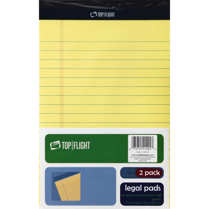 Top Flight Legal Pads, Canary, 100 Sheets, 2 Pack
