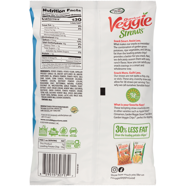 Sensible Portions Garden Veggie Straws Zesty Ranch Vegetable &amp; Potato Snack  DestGlow